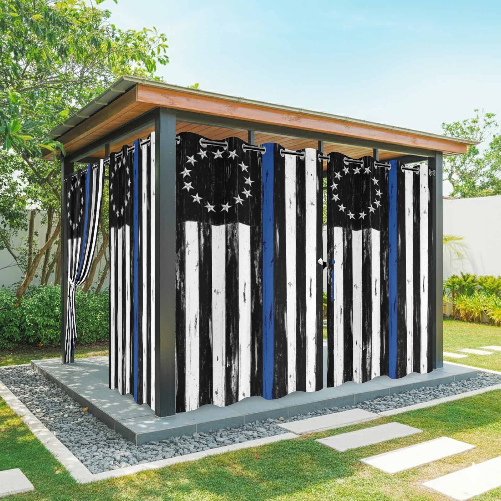 Independence Day Outdoor Curtains for Patio, Watercolor U. S. Flag Cute Rottweiler Butterfly Retro Sunshade Privacy Drapes Grommet Waterproof Outside Curtains for Porch Balcony 54"x108", 2 Panel