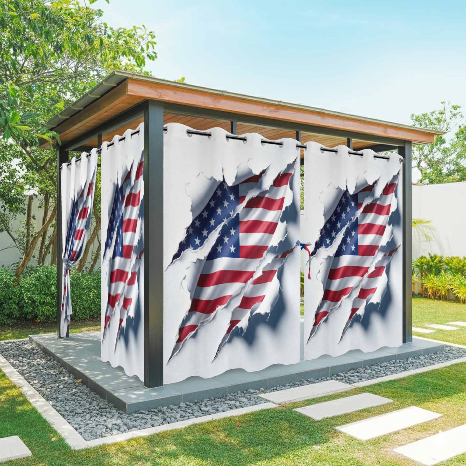 Independence Day Outdoor Curtains for Patio, Watercolor U. S. Flag Shabby Chic Abstract Sunshade Privacy Drapes Grommet Waterproof Outside Curtains for Porch/Cabana/Balcony 54"x 108", 1 Panel