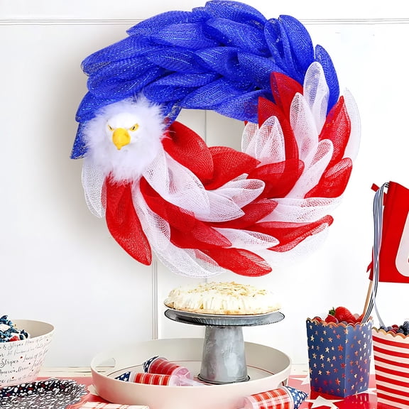 Independence Day Outdoor Garden Flag Wreath for Memorial Day 4th of July Decorations Patriotic Door Hanging Flag Holiday Party Wall Decor for Front Porch Entryway Yard Celebration