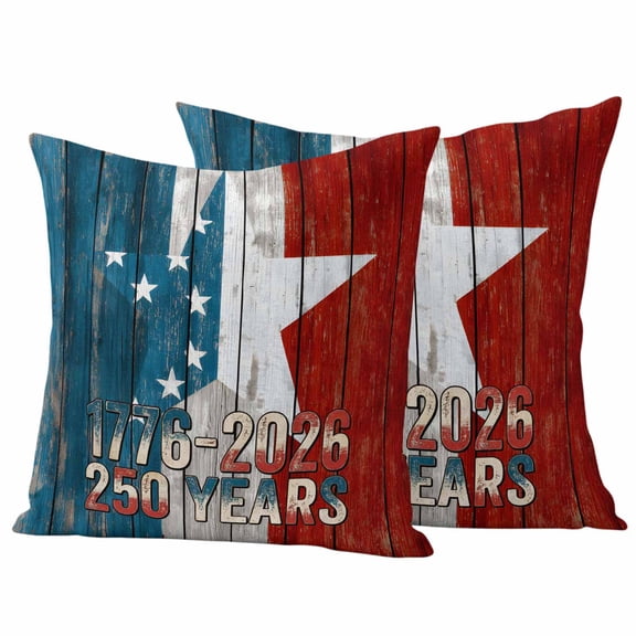 Independence Day Outdoor Pillow Covers 16"x16" Set of 2, USA Flag Retro Wood Grain Star 250 Years Waterproof Throw Pillow Covers for Patio Furniture, Decorative Cushion Covers for Porch