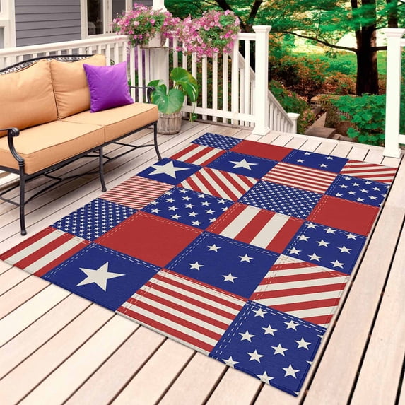Independence Day Outdoor Rug 3x5 Ft, Non Slip Washable Area Rug, US Flag Star Stripe Vintage Patio Rugs Carpet Runner, Large Floor Mat for Indoor/Outdoor Deck Porch Camping