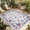 thumbnail image 1 of Independence Day Outdoor Rug for Patio/Deck/Porch, Non-Slip Large Area Rug 5 x 8 Ft, Red Blue Star Firework Wooden Grain Indoor Outdoor Rugs Washable Area Rugs, Reversible Camping Rug Carpet Runner, 1 of 8