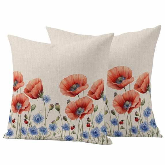 Independence Day Outdoor Waterproof Pillow Covers, Vintage Red Blue Botanical Floral Decorative Square Throw Pillowcase Sofa Cushion Sham for Patio/Couch/Chair, 16"x16" 2 Pack