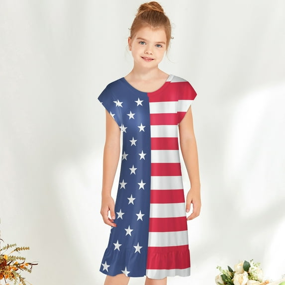 Independence Day Outfit for Toddler Girl American Flag Dress 4th of July Patriotic Clothes Red, White, and Blue