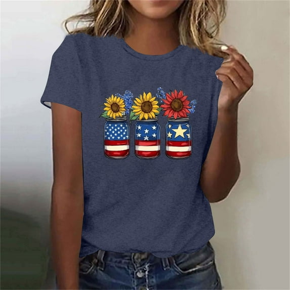 Independence Day POROPL Womens Graphic T Shirts,Cotton T Shirts for Women Crewneck Short Sleeve Tops
