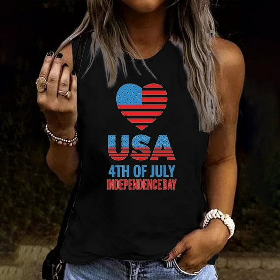 Independence Day POROPL Womens Graphic T Shirts , T Shirts for Women Crew Neck Sleeveless Tops