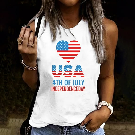Independence Day POROPL Womens T Shirts , Womens Graphic T Shirts Crew Neck Sleeveless Tops