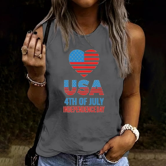 Independence Day POROPL Womens Tee Shirts , Womens Graphic T Shirts Crew Neck Sleeveless Tops
