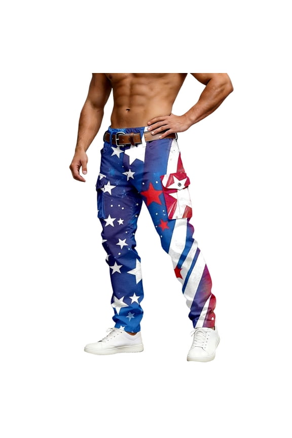 Independence Day Pants for Men Casual Patriotic Comfy Relaxed Fit High Waist Fashion Y2K Joggers Blue XL