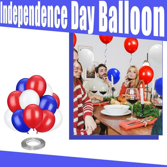 Independence Day Party Balloons Set With Ribbon, 10 Balloons In Three Colors For Festive Decor, Perfect For Fourth Of July Celebrations, Includes Assorted Balloons And A Roll Of