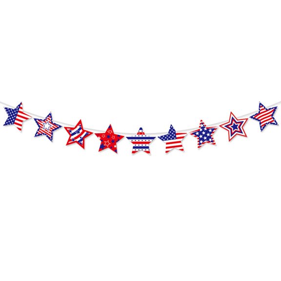 Independence Day Party Decorations Pull Tabs Banners - 9 Star Pull Flags With 1 Ribbon And 1 Adhesive Nail, Holiday Venue Wall Decor Supplies For Fourth Of July