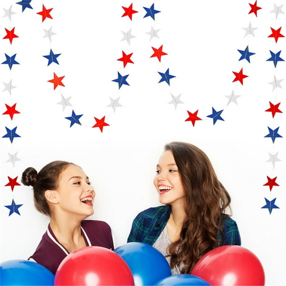 Independence Day Party Decorations Triangular Flags Red, Blue, and White Five-Pointed Stars - Event & Party - Party Balloon