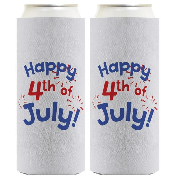 Independence Day Party Favor Happy 4th of July Light Blue 2-Pack Ultra Slim Can Thermocoolers