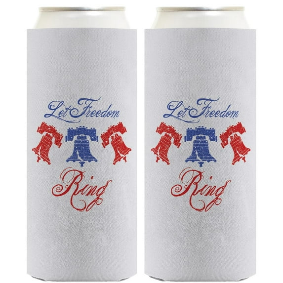 Independence Day Party Favor Let Freedom Ring Light Blue 2-Pack Ultra Slim Can Thermocoolers