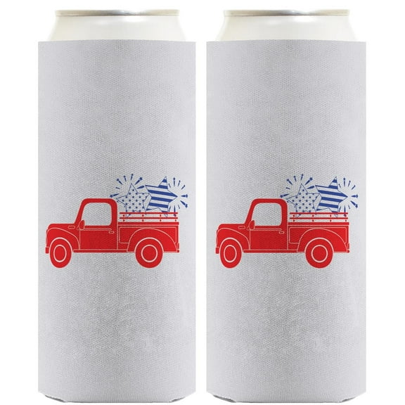 Independence Day Party Favor Stars and Stripes Truck Light Blue 2-Pack Ultra Slim Can Thermocoolers
