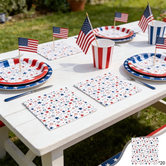 Independence Day Party Napkins 20 Pack Disposable Paper Tableware for 4th of July Decorations and Patriotic American Holiday Celebrations