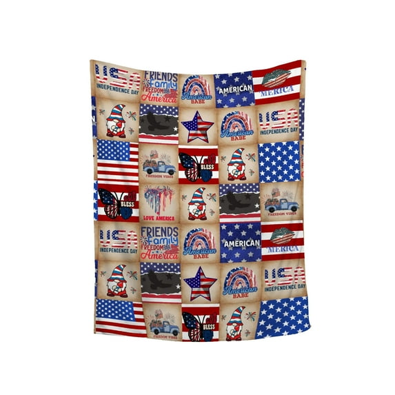 Independence Day Patriotic Blanket American Flag Star Stripes Throw Blankets Soft Warm Cozy Red White and Blue Gnome Blanket for Independence Day 4th July All Season 30" x 40"