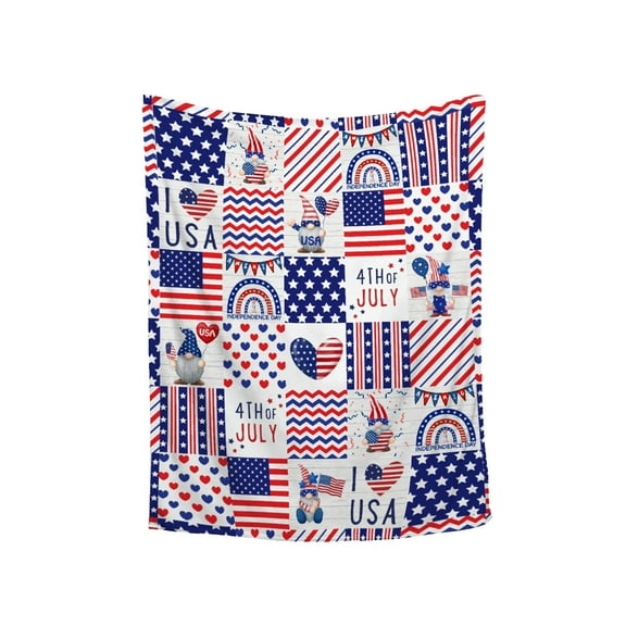 Independence Day Patriotic Blanket American Flag Star Stripes Throw Blankets Soft Warm Cozy Red White and Blue Gnome Blanket for Independence Day 4th July All Season 30" x 40"