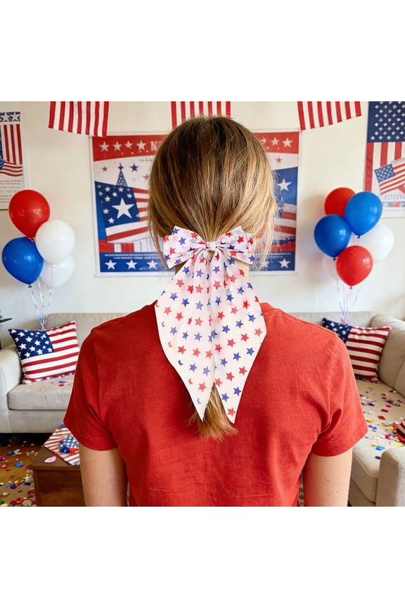 Independence Day Patriotic Bow Hair Clip With Star Soft Tulle, Lightweight Red White Blue Star Tulle Hair Bow, 4Th Of July Hair Accessory For Women, Summer Party, Family Gathering & Patriotic Decor