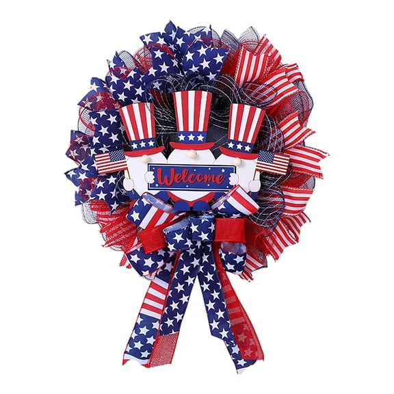 Independence Day,Patriotic Decor,Welcome Wreath Flag Patriotic WreathIndependence Day Front Door Wreath Hanging Garland Ornament For Home Outdoor Festival Decoration