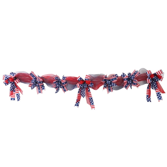 Independence Day Patriotic Decorations Red White Blue Mesh Ribbon Pull Flower Bow 70.9 Inches for Fireplace Doors Windows Table Wall Party Holiday Theme