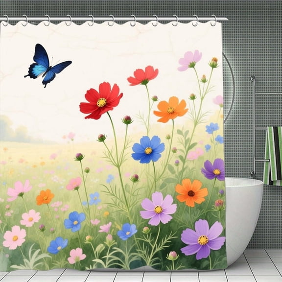 Independence Day Patriotic Flowers Print Shower Curtain,Modern Fabric Waterproof Shower Curtain Set with Hooks 70.8×70.8Inch (180×180cm)