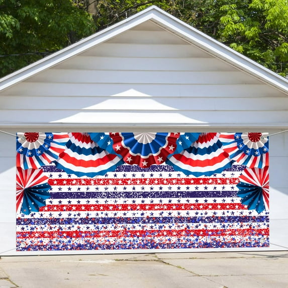 Independence Day Patriotic Garage Door Decoration Banner, Large Size Red White Blue Fourth of July Patriotic Backdrop Garage Door Decoration Mural Wallpaper Festival Party Interior Outdoor Banner