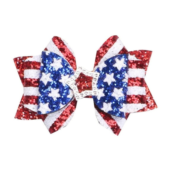 Independence Day Patriotic Hair Bow Clip Set Handmade Star Flag Design Party Hair Accessory for Women and Girls