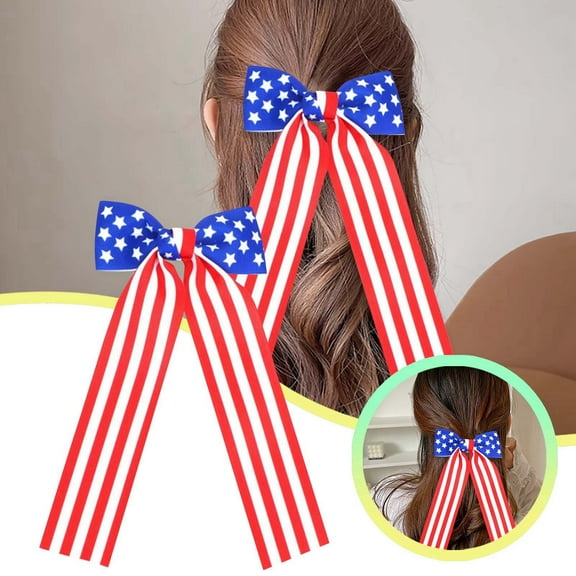 Independence Day Patriotic Hair Bow Clip Set Star Flag Design Party Hair Accessory for Women and Girls National Day Celebration