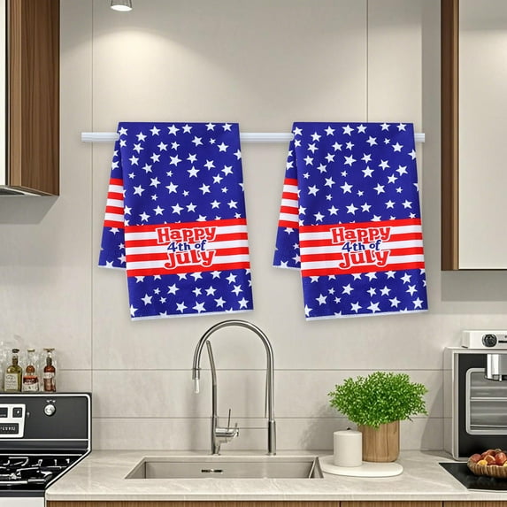 Independence Day Patriotic Kitchen Towels - 17.72x27.56in Polyester Cotton Platter Towels with Stars & Stripes, USA Flag Dish Rags for July 4th/Home Decor(C)