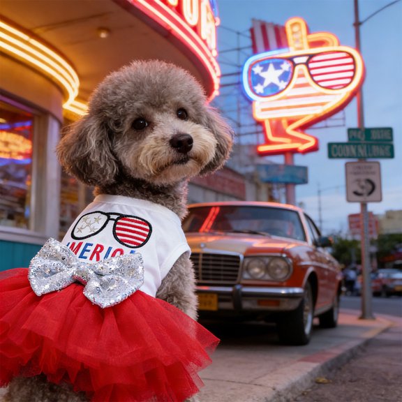 Independence Day Patriotic Pet Costume, 4th of July Pet Outfit for Dogs Cats, Red White Blue Festival Apparel for Small to Medium Pets