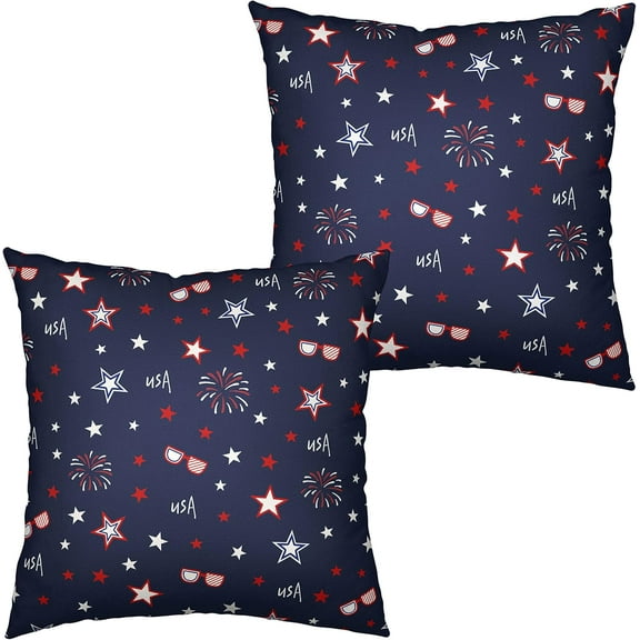 Independence Day Patriotic Pillow Covers 18x18 Set of 2 USA Stars Fireworks Throw Pillow Covers Memorial Day Linen Pillows Decor for Home Couch Living Room