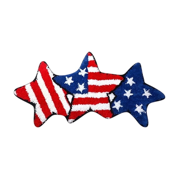 Independence Day Patriotic Plush Multi-use Floor Mat Set, Thickened Flag Print Rug for Entryway Door, Coffee Table and Bathroom Indoor Holiday Carpet Decor