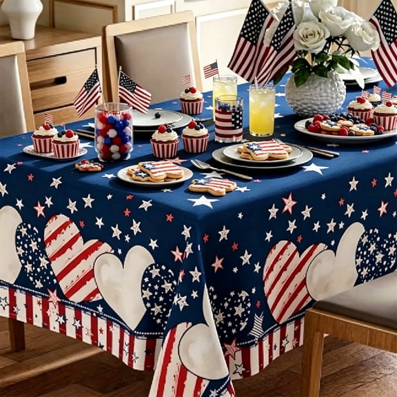 Independence Day Patriotic Rectangular Tablecloth,Water & Spill Resistant Wrinkle Free Table Cover for Kitchen,Dining Room,Living Room,Coffee Table