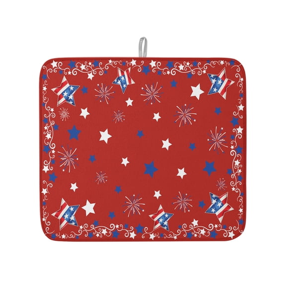 Independence Day Patriotic Stars Dish Drying Mats for Kitchen Counter,Absorbent Microfiber Dish Drainer Rack Mat Freedom Celebration on Red Drying Pad for Sinks,Utensils,Countertops,16x18in