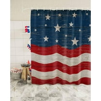 Independence Day Patriotic Stars Shower Curtain, Vintage American Flag Shower Curtain Set with Hooks, Summer Waterproof Fabric Shower Curtains for Bathroom Decor, 72x72 Inch Bath Curtain