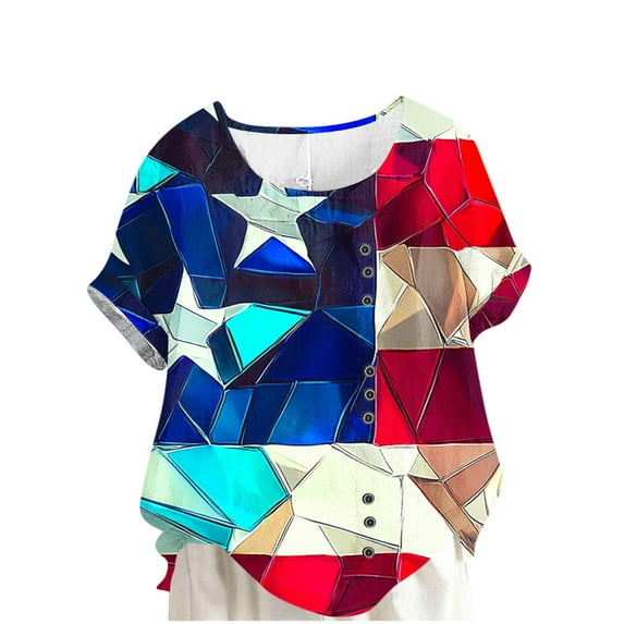 Independence Day Patriotic T-Shirts American Flag Printed Tunic Tops 4Th Of July Summer T Shirts Round Neck Tees Short Sleeve Shirts Bamboo Linen Tee Shirts Beach Vacation Outfits