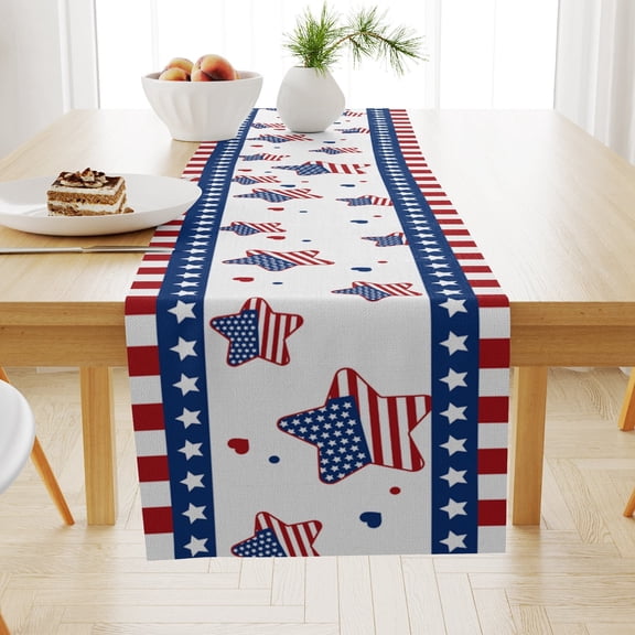Independence Day Patriotic Table Runner 13x9.4in Linen Printing Red White Blue Star Table Flag, 4th Of July Memorial Day Holiday Dining Table Decor Cloth For Kitchen Tea Table, American Flag Style