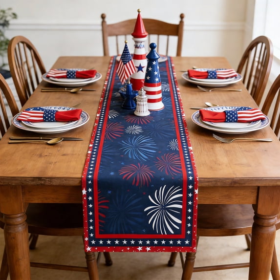 Independence Day Patriotic Table Runner, USA Flag Star Pattern Placemat, American Themed Holiday Decor, Festive Tablecloth for Home Party Dining Table Decoration