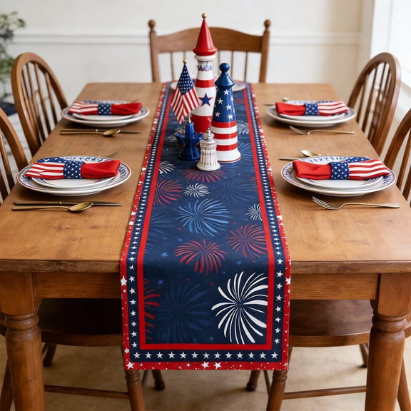 Independence Day Patriotic Table Runner, USA Flag Star Pattern Placemat, American Themed Holiday Decor, Festive Tablecloth for Home Party Dining Table Decoration