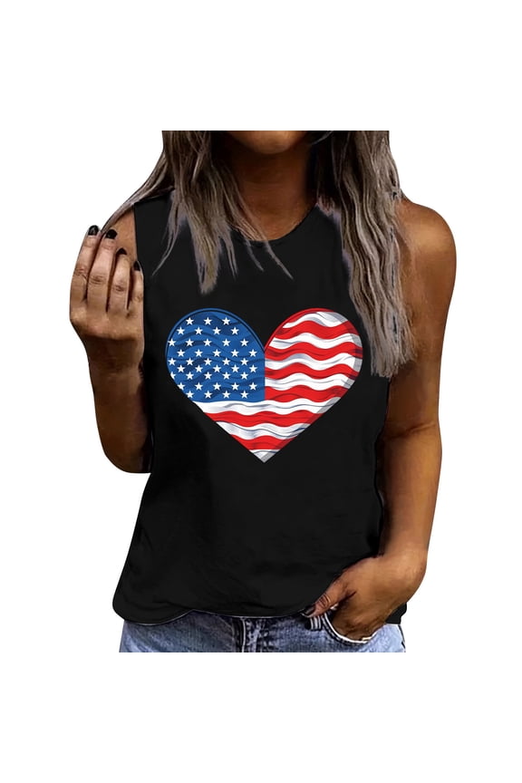 Independence Day Patriotic Tank Tops for Womens, Summer Round Neck Tee Sleeveless Shirts Usa Flag Star Stripe Camsiole Vintage Causal Vest Going Out Holiday Beach Party Camis Tunics Tee Outfits
