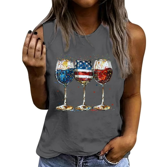 Independence Day Patriotic Tank Tops for Womens, Summer Round Neck Tee Sleeveless Shirts Usa Flag Star Stripe Camsiole Vintage Causal Vest Going Out Holiday Beach Party Camis Tunics Tee Outfits