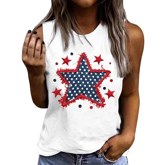 Independence Day Patriotic Tank Tops for Womens, Summer Round Neck Tee Sleeveless Shirts Usa Flag Star Stripe Camsiole Vintage Causal Vest Going Out Holiday Beach Party Camis Tunics Tee Outfits