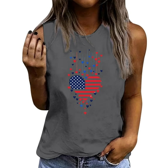 Independence Day Patriotic Tank Tops for Womens, Summer Round Neck Tee Sleeveless Shirts Usa Flag Star Stripe Camsiole Vintage Causal Vest Going Out Holiday Beach Party Camis Tunics Tee Outfits
