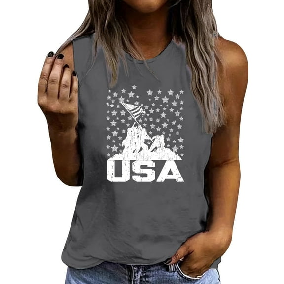 Independence Day Patriotic Tank Tops for Womens, Summer Round Neck Tee Sleeveless Shirts Usa Flag Star Stripe Camsiole Vintage Causal Vest Going Out Holiday Beach Party Camis Tunics Tee Outfits