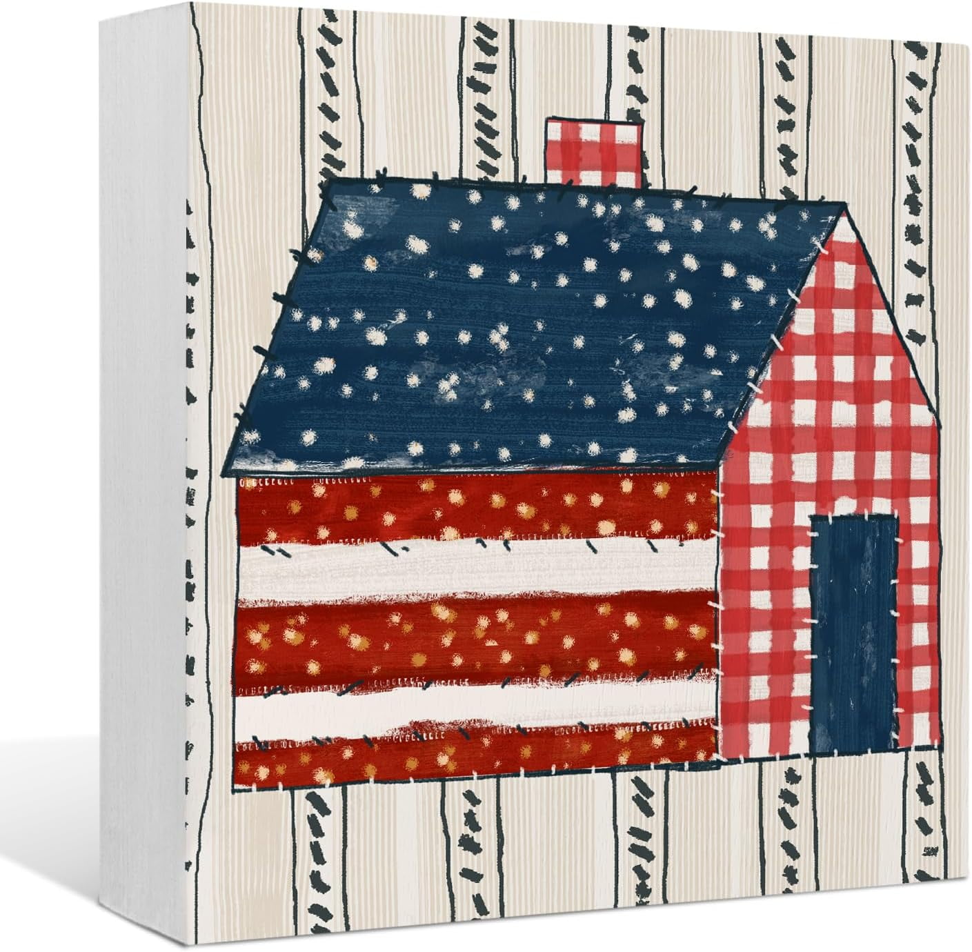 Independence Day Patriotic Wooden Signs,Stars and Striped Box