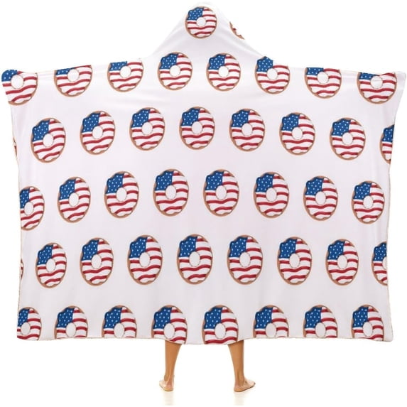 Independence Day Pattern Wearable Blanket Women Men Hooded Blanket Adult Plush Poncho Lightweight Soft