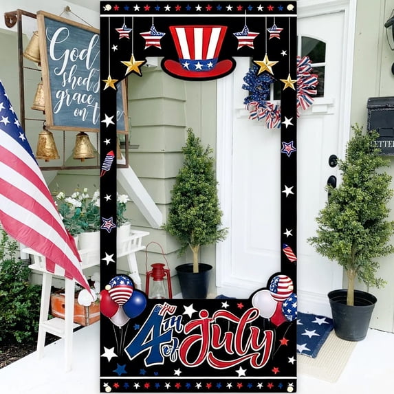 Independence Day Photo Booth Backdrop, Large 70x35 Inch Party Background with Face Cut Out, 4th of July Decorations Props for Outdoor Indoor Party Supplies