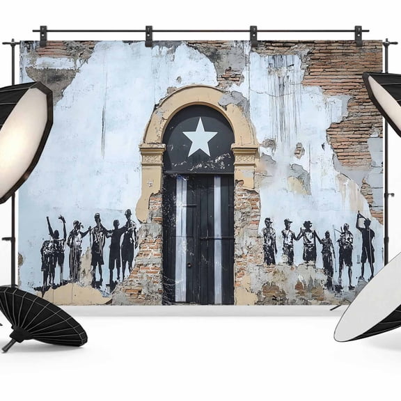 Independence Day Photography Backdrop 8x6FT, Shabby Puerto Rico Flag Rustic Mottled Door Wall Photo Backdrops, Background for Photography Studio Photo Studio Background, Back Drop for Photoshoot