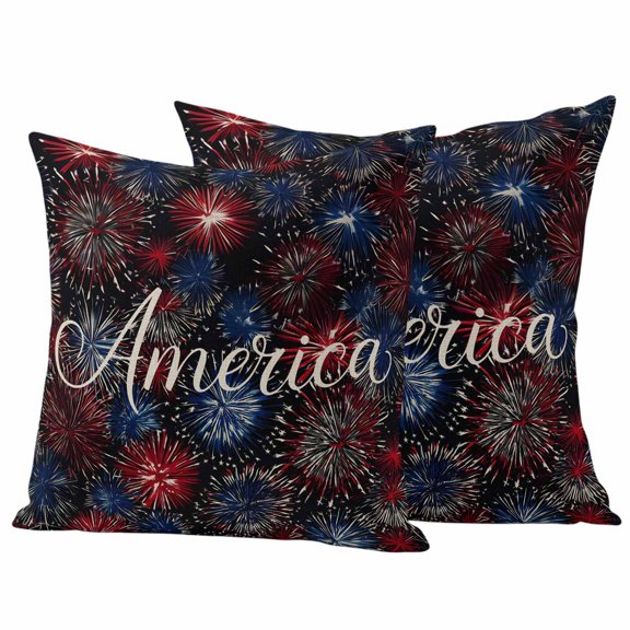 Independence Day Pillow Covers 2 Pack America Letter Print Fantasy Colorful Firework Pillowcase Waterproof Outdoor Throw Pillow Cover for Patio Garden Square Cushion 20”x20”